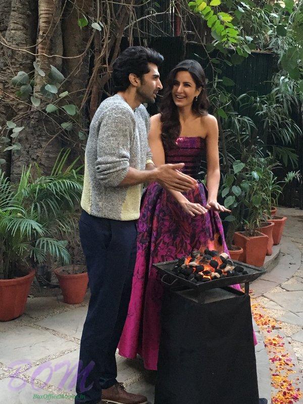 A pic of Katrina Kaif with Aditya Roy Kapur while in Delhi for Fitoor promotion