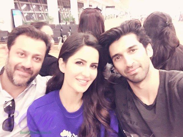 A pic of Katrina Kaif with Aditya Roy Kapur and Abhishek Kapoor while at Delhi for Fitoor promotion