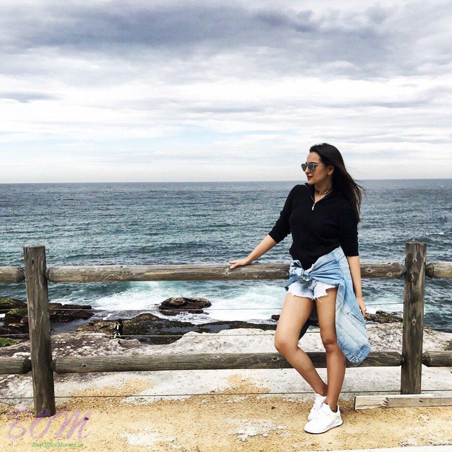 Sonakshi Sinha stylish pose on the sea side