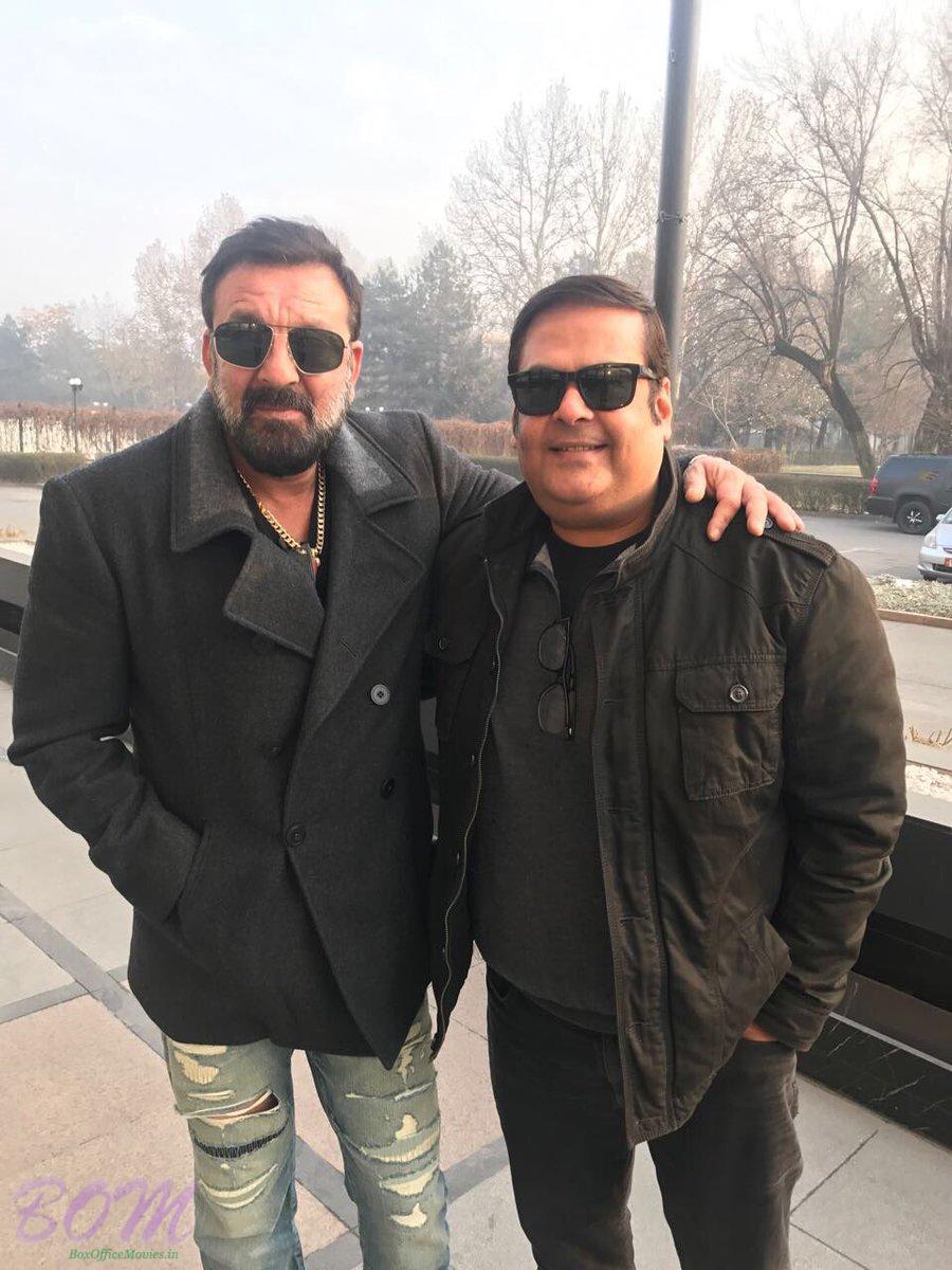 Actor Sanjay Dutt and producer Rahul Mittra on the sets of Torbaaz