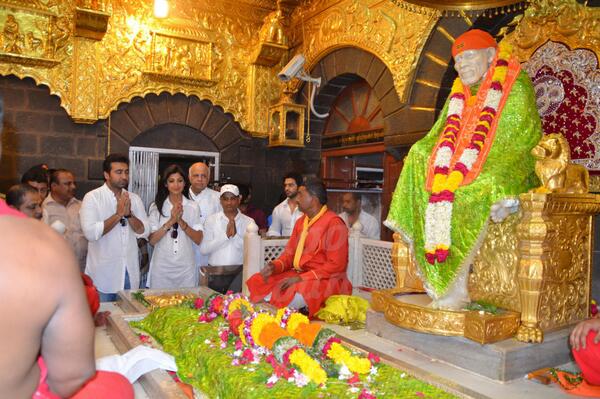 Actress Shilpa Shetty & Raj Kundra during their visit to Shirdi Sai Baba