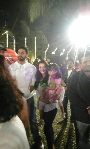 Aishwarya, Abhishek, Aaradhya, and Sanjay Gupta at Dalai's birthday party