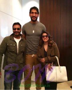 Ajay Devgn and Kajol with famous basketball player Satnam Singh Bhamara