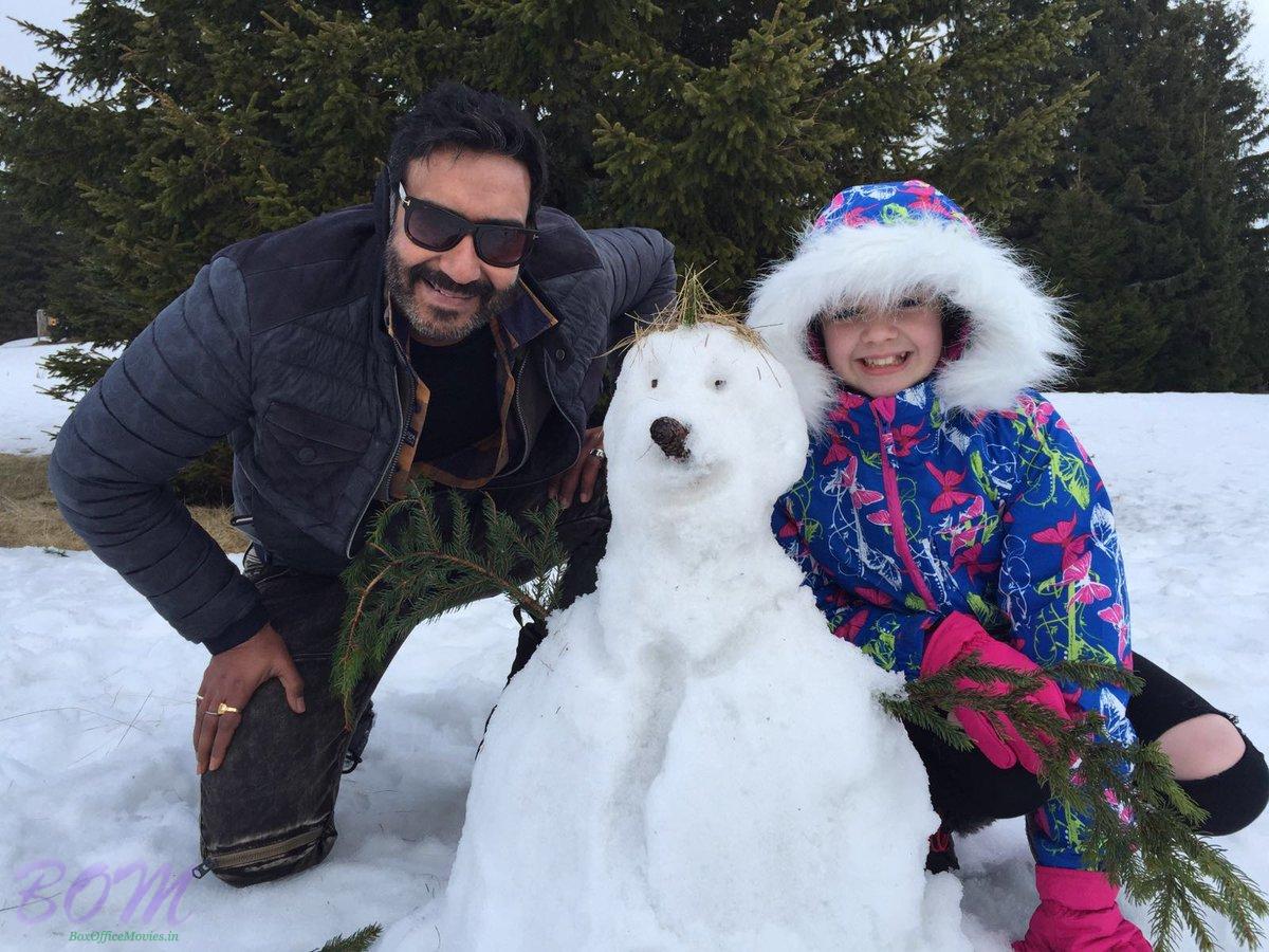 Ajay Devgn snow man pic from a shoot break of Shivaay