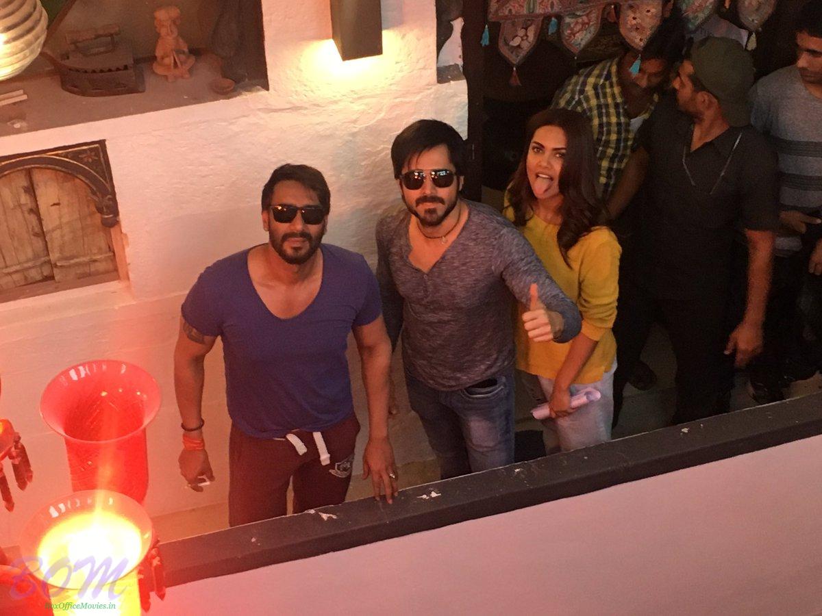 Ajay Devgn with Emraan Hashmi and Esha Gupta after Baadshaho movie first day schedule wrap