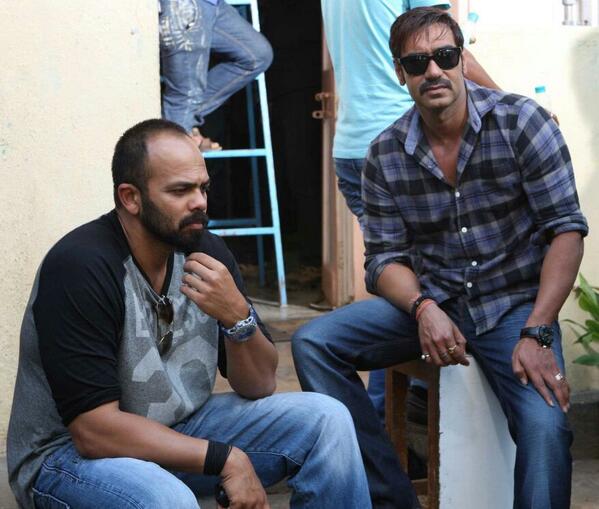 Ajay Devgn with Rohit Shetty - shooting for Singham Returns