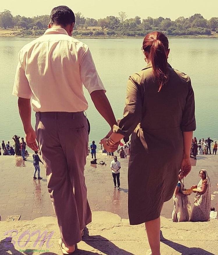 Akshay Kumar with Twinkle Khanna during the first day shooting of PADMAN