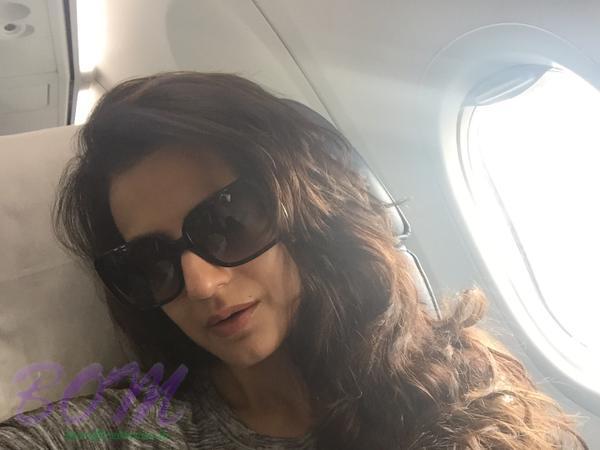 Ameesha Patel quick selfie on board during flight to Calcutta