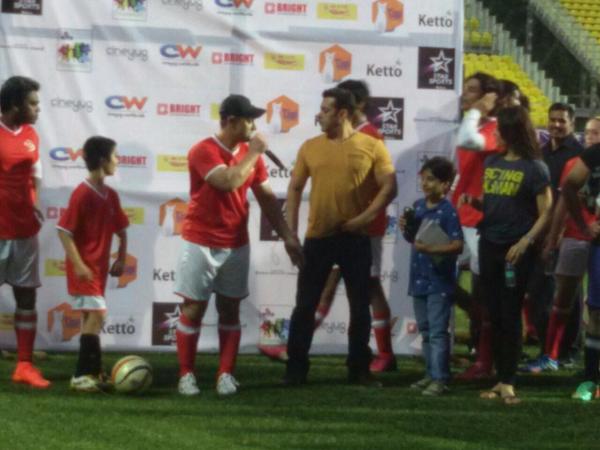 Amir Khan , Salman Khan, and Jacqueline Fernandez at celebrity football match  20 July 2014
