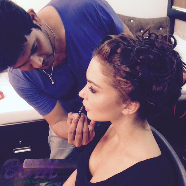 Amy Jackson getting her style done for a sequence in Singh is Bling