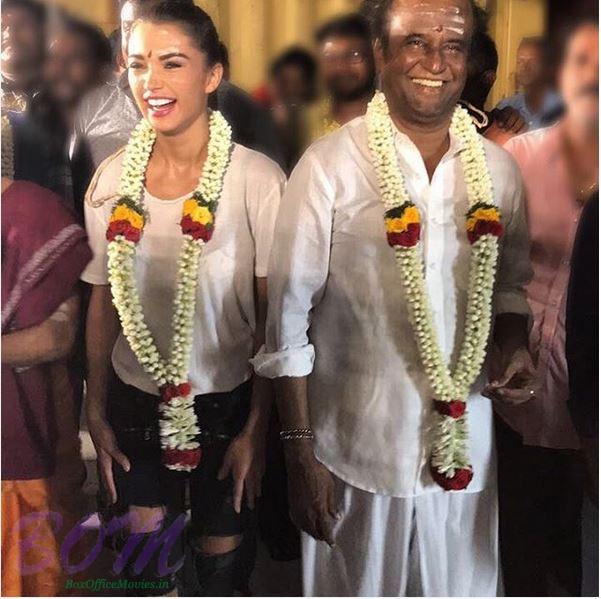 Amy Jackson with superstar Rajinikanth on wrapping Robot 2.0 shooting on 11Oct2016