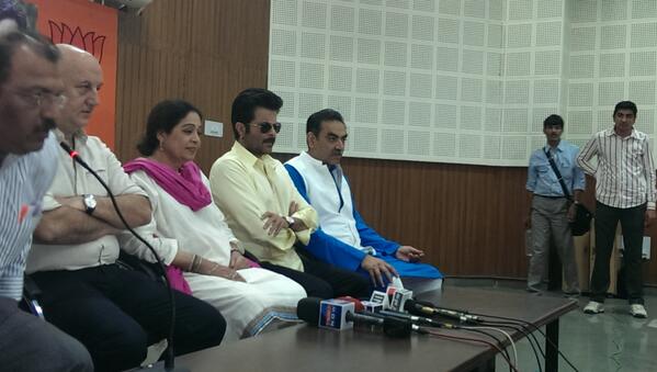 Anil Kapoor, Kirron Kher and AnupamPkher at a press conference at Punjab BJP Office, sector 37.