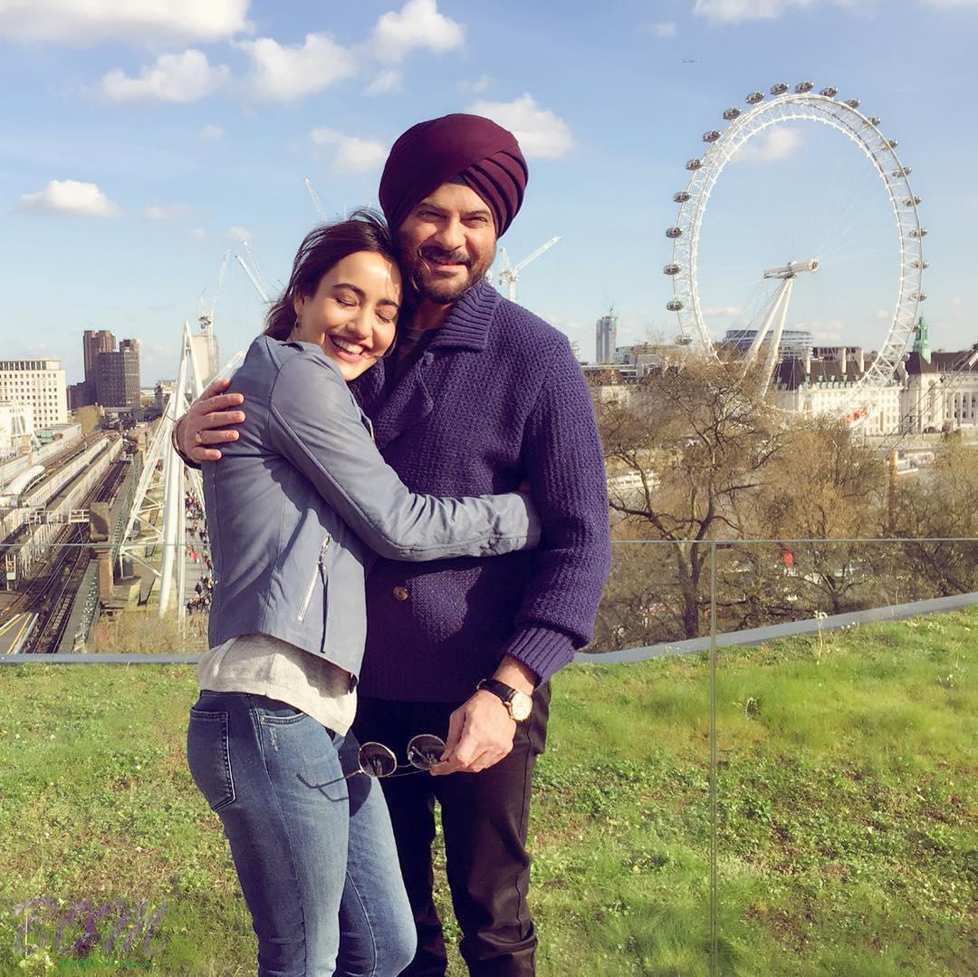 Anil Kapoor with Neha Sharma while shooting for Mubarakan