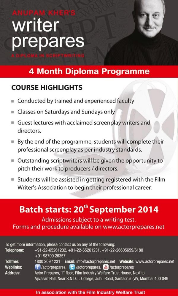 Anupam Kher's 4 Months Diploma Writers Prepare Course highlights