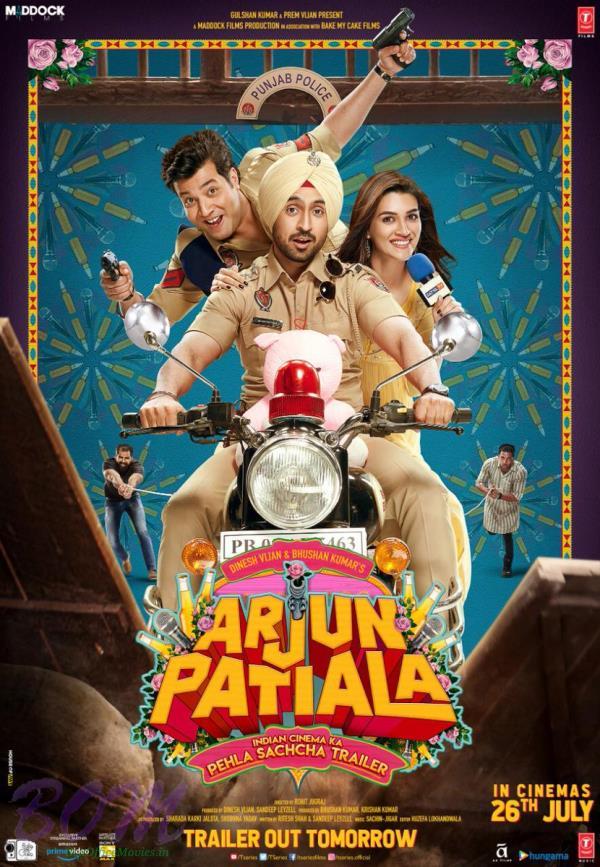 Poster of Arjun Patiala stars Diljit Dosanjh, Kriti Sanon and Varun Sharma