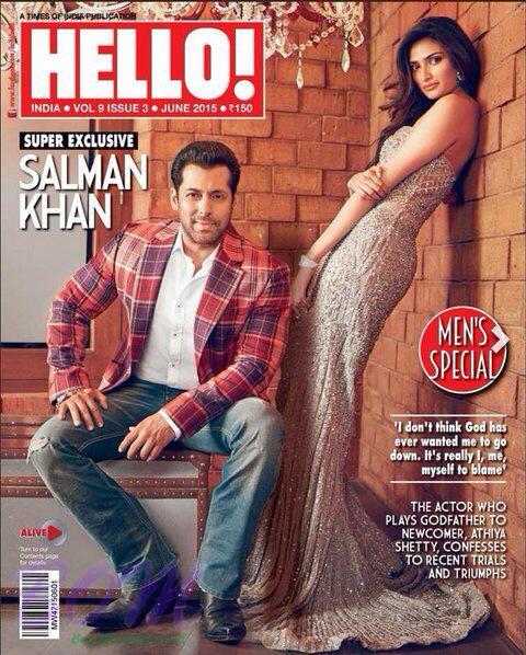 Athiya Shetty with Salman Khan on the cover page of Hello Magazine June 2015 issue