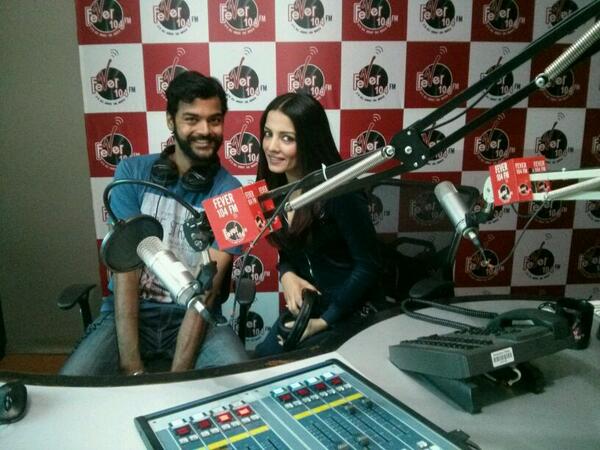 Celina Jaitly shared the pic 'Thank U Fever 104 & its FAB team RJ Sidhu n Anuupam'