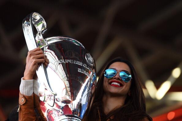 Deepika Padukone with the UEFA Champion's League trophy
