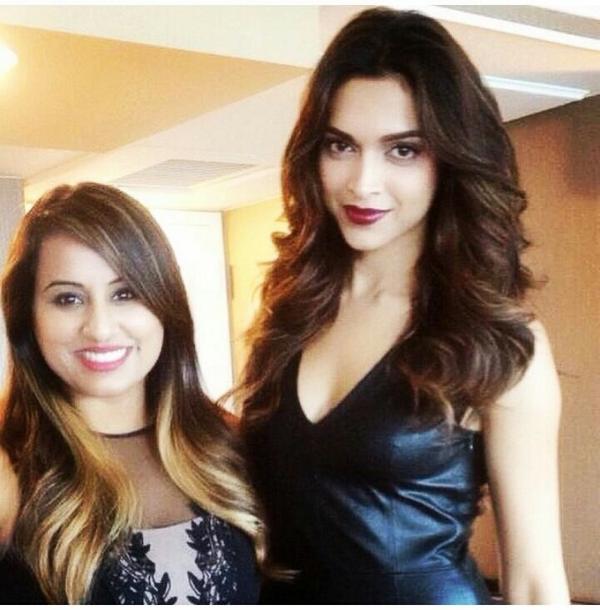 Deepika Padukone with the one who did her makeup and hair for the day for the SLAM tour on 20sep14