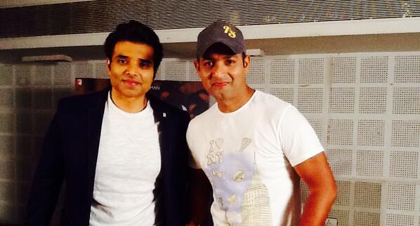 Faridoon Shahryar with Uday Chopra after an interview