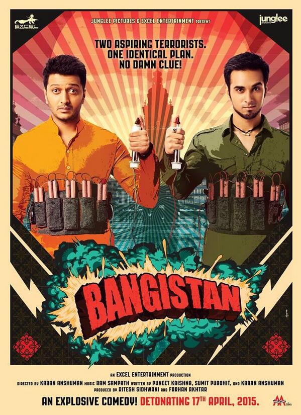 First look poster of movie BANGISTAN with Riteish Deshmukh and Pulkit Samrat. The movie is produced by super duo Ritesh and Farhan Akhtar, and directed by krnx