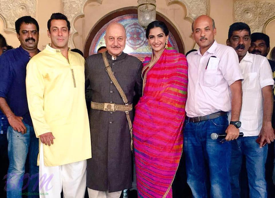 From the sets of Prem Ratan Dhan Payo with Salman Khan, Anupam Kher, Sanam Kapoor and Sooraj sir
