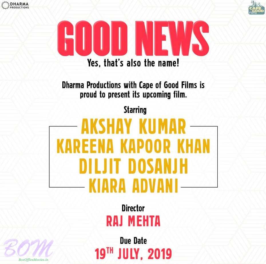 Good News starring Akshay, Kareena, Diljit and Kiara in leading roles