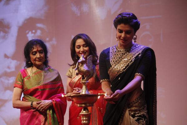 Great actress Vyjayanthimala Ji, Priyanka Chopra & Madhuri Dixit at the Dilip Kumar's autobiography launch.