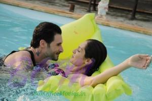 Heroine of Dangerous Husn with Daniel Webber while doing a pool sequence