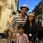 Hrithik spotted by fans outside a London theatre after watching a play with his sons on 19 june 2014