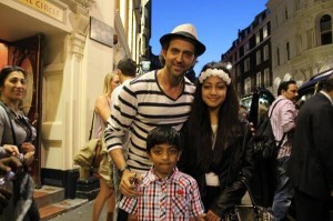 Hrithik spotted by fans outside a London theatre after watching a play with his sons on 19 june 2014