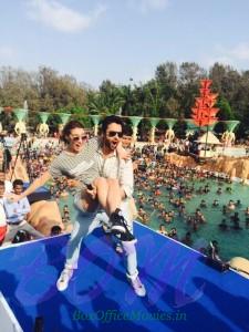 Jackky Bhagnani throwing Lauren Gottlieb in the wave pool