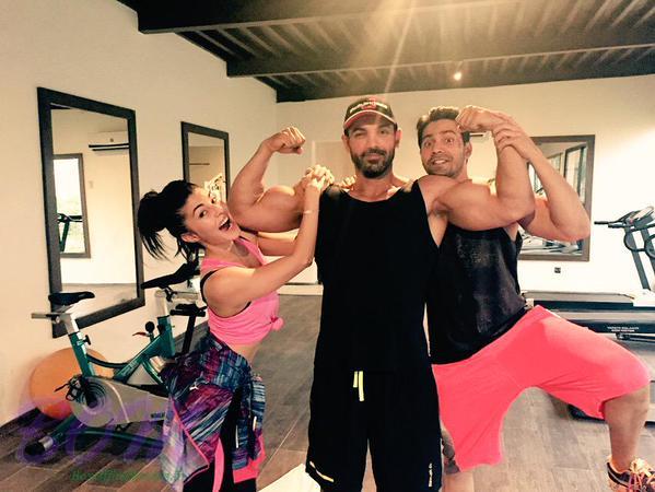 John Abraham got pumped on the sets of Dishoom while Jacqueline and Varun surprised