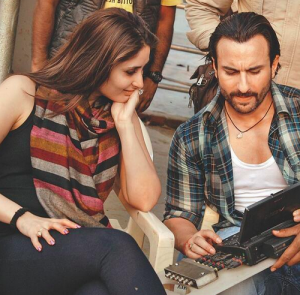 Kareena and Saif Ali Khan on the sets of film Bullet Raja