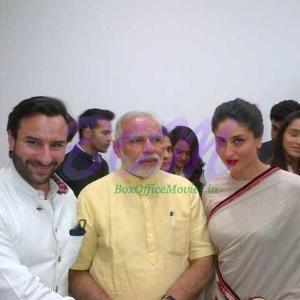 Kareena and Saif with president Narendra Modi at Reliance Foundation research center