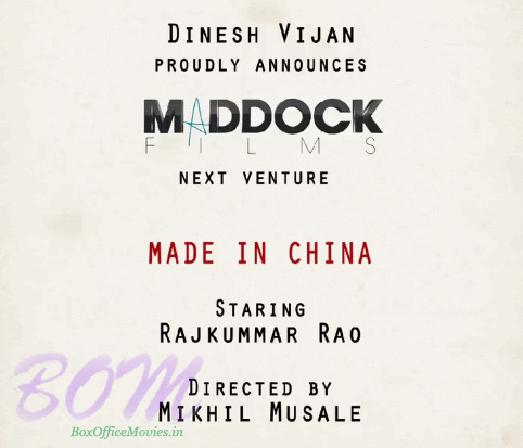 Rajkummar Rao starrer Made in China film to be directed by Mikhil Musale.