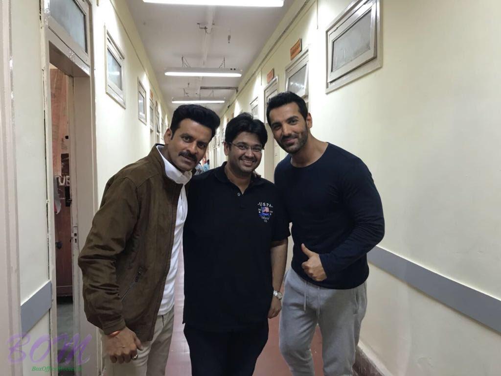 Manoj Bajpayee and John Abraham with Milap Zaveri for untitled movie