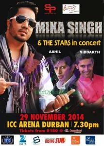 Mika Singh Durban show details on 29 November 2014