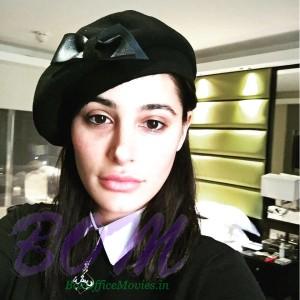 Nargis Fakhri in her black bow beret