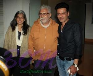 Naseeruddin Shah with Manoj Bajpayee on the special screening of Aligarh movie