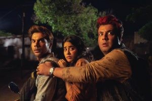 Rajkummar Rao, Janhvi Kapoor and Varun Sharma in Roohi Afza