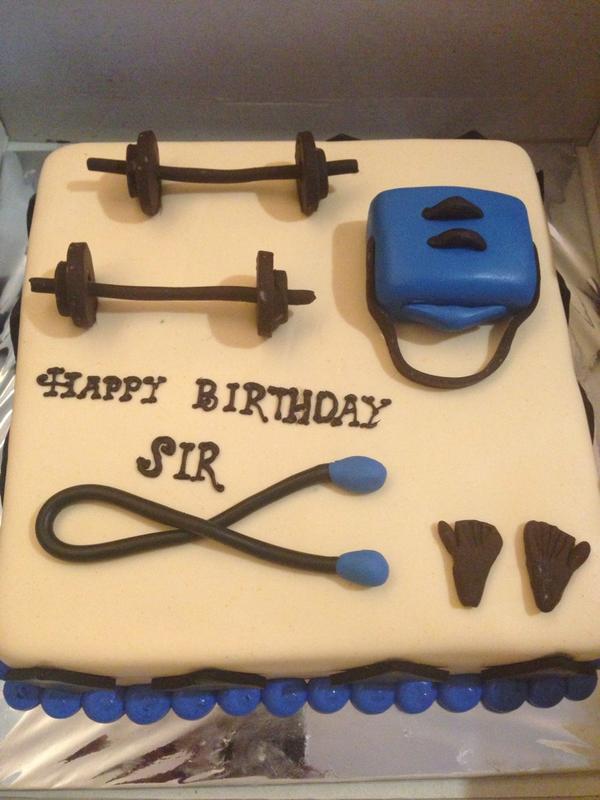 One GYMful cake for Sonu Sood says ' Thanks 4 this lovely cake. Dumbells n weights r not letting me eat the cake. What 2 do'