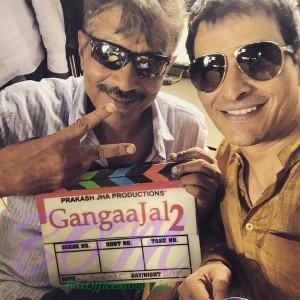 Prakash Kha and Manav Kaul with the clipper of Gangaajal 2 movie