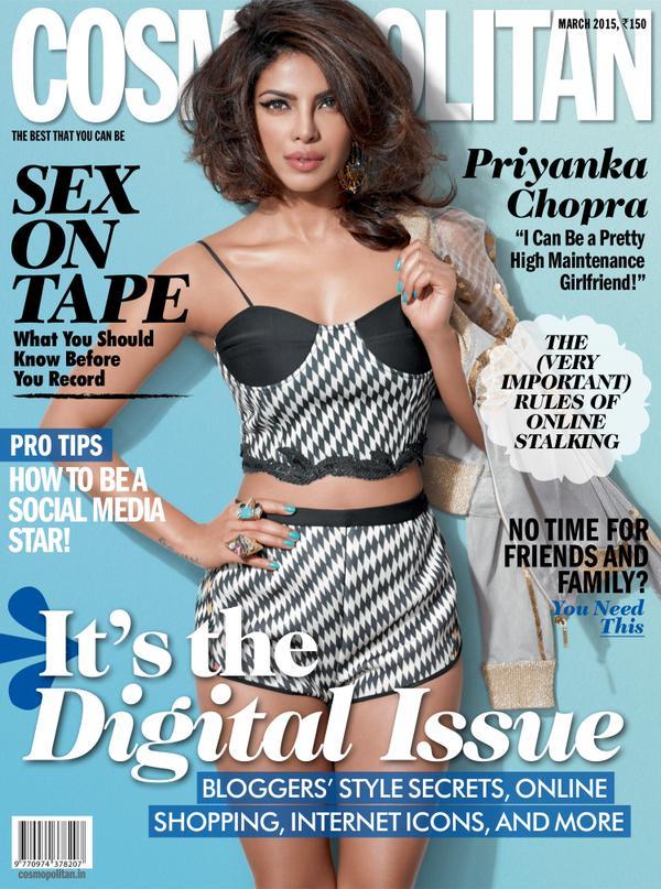 Priyanka Chopra March 2015 cover page girl for CosmoPolitan Magazine