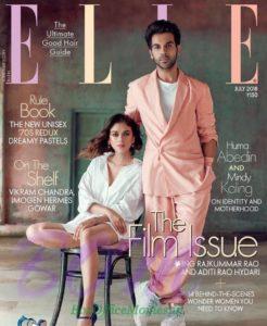Rajkummar Rao with Aditi Rao Hydari on the cover page of ELLE India July 2018 issue