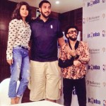 Ranveer Singh and Priyanka Chopra pose with NBA player Sim Bhullar