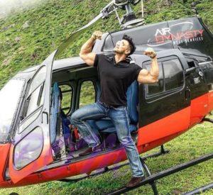 Sahil Khan popular pose during a helicopter ride