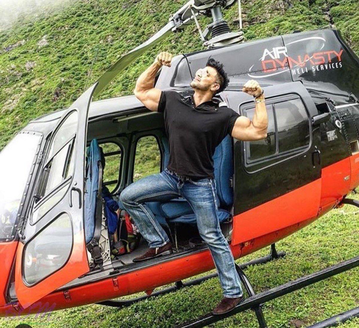 Sahil Khan popular pose during a helicopter ride