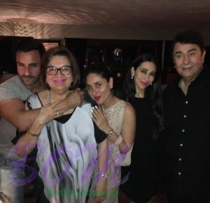 Saif Ali Khan with Kareena and Karishma on 2016 birthday bash of veteran actress Babita