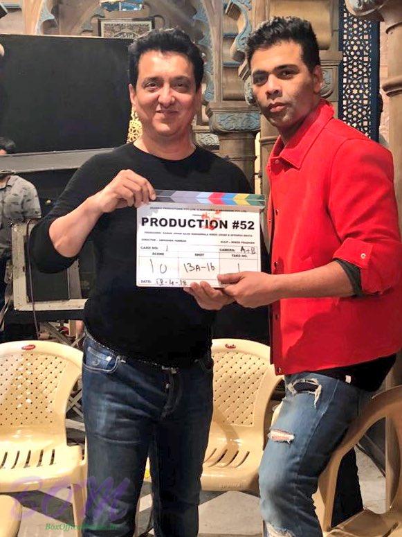 Sajid Nadiadwala and Karan Johar with Kalank clipper